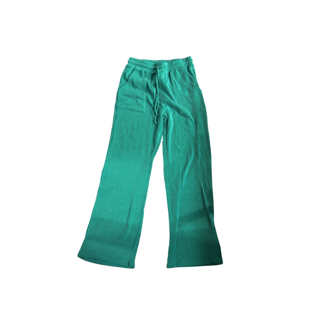 Tres Bien Green Ribbed Wide Leg Lounge Pants Medium Relaxed‎ Minimal Streetwear